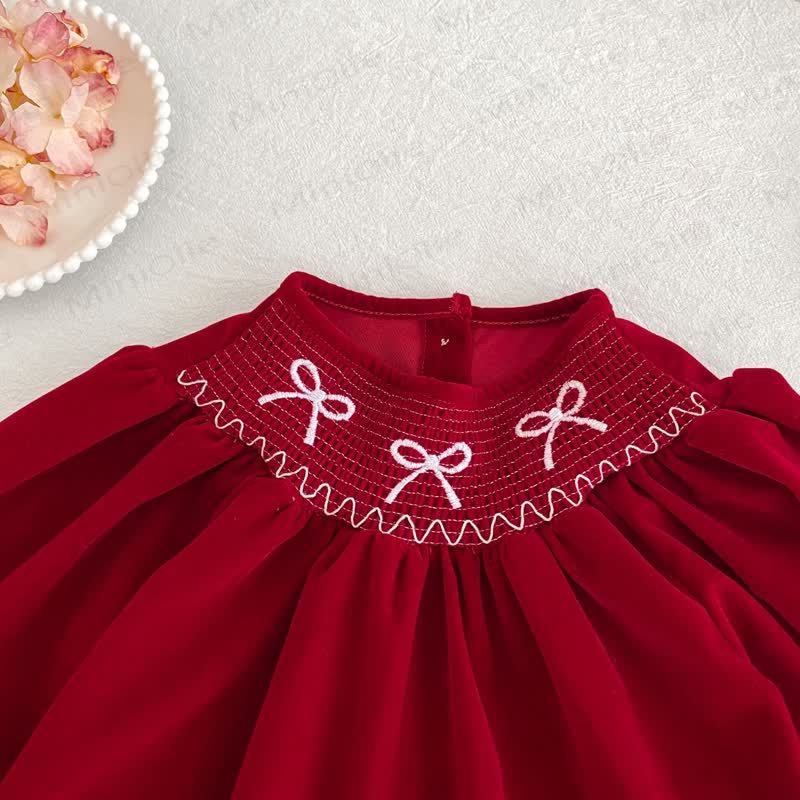 幼児用女の子向けバタフライカラーの赤いベルベットDress - image 5