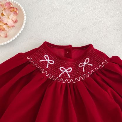幼児用女の子向けバタフライカラーの赤いベルベットDress - image 5