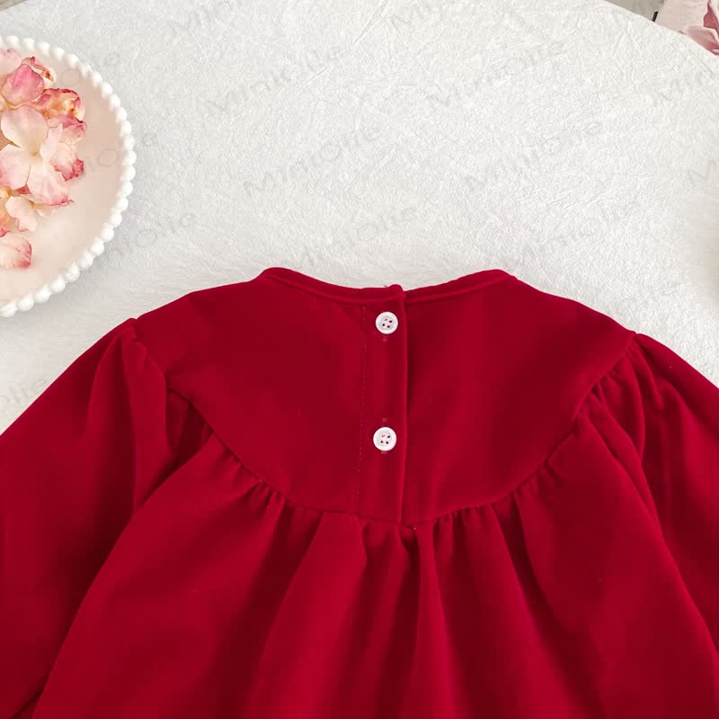 幼児用女の子向けバタフライカラーの赤いベルベットDress - image 6