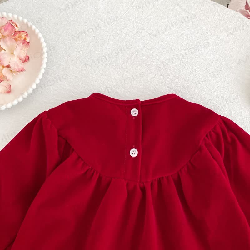 幼児用女の子向けバタフライカラーの赤いベルベットDress - image 6