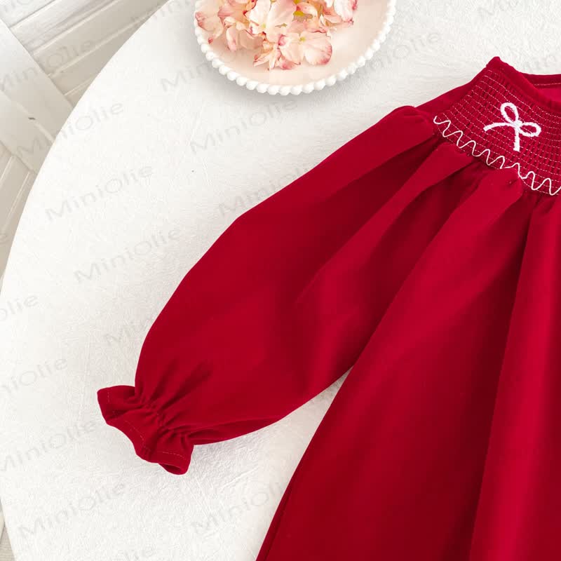 幼児用女の子向けバタフライカラーの赤いベルベットDress - image 8