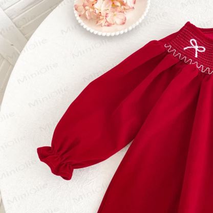 幼児用女の子向けバタフライカラーの赤いベルベットDress - image 8