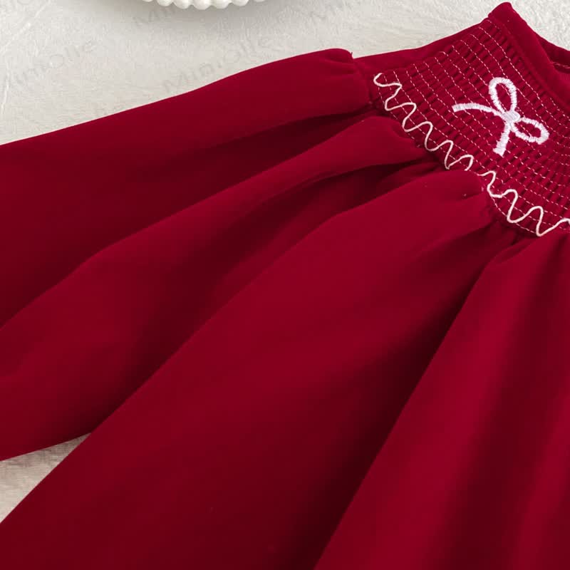幼児用女の子向けバタフライカラーの赤いベルベットDress - image 9