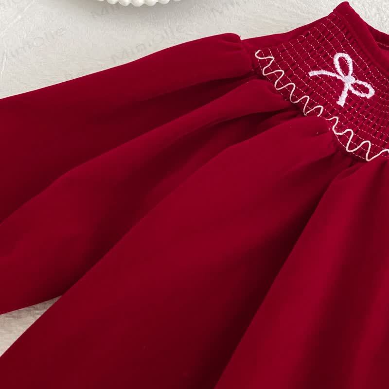 幼児用女の子向けバタフライカラーの赤いベルベットDress - image 9