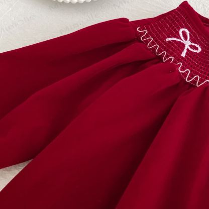 幼児用女の子向けバタフライカラーの赤いベルベットDress - image 9