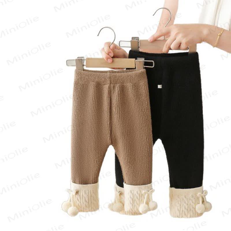 幼児用女の子向けリブ編みふわふわボール付きレギンス - image 4