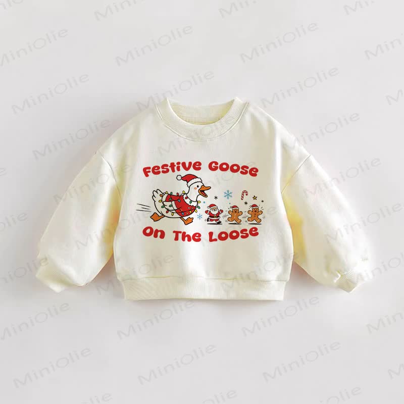 FESTIVE GOOSE ON THE LOOSE幼児用クリームスウェットシャツ - クリーム - 3～5歳 - image 1
