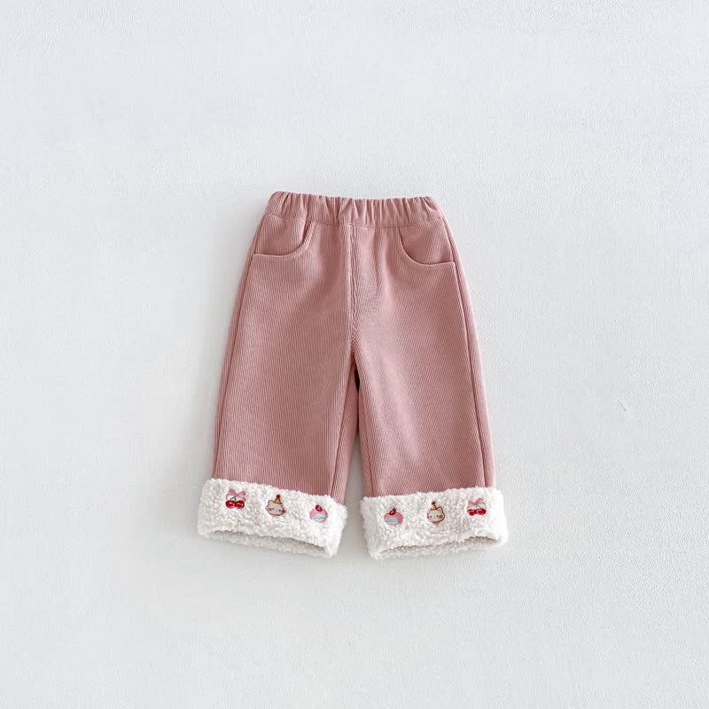 幼児用女の子コーデュロイフリースストレートレッグパンツ - ピンク - 6～7歳 - image 3