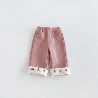 幼児用女の子コーデュロイフリースストレートレッグパンツ - ピンク - 6～7歳 - image 3