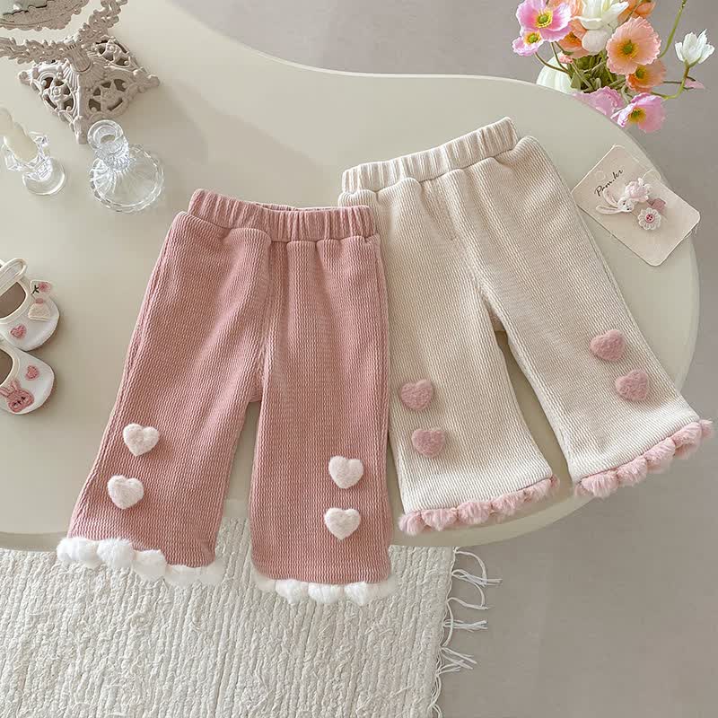 幼児用女の子向けハートアップリケフリースパンツ - image 1