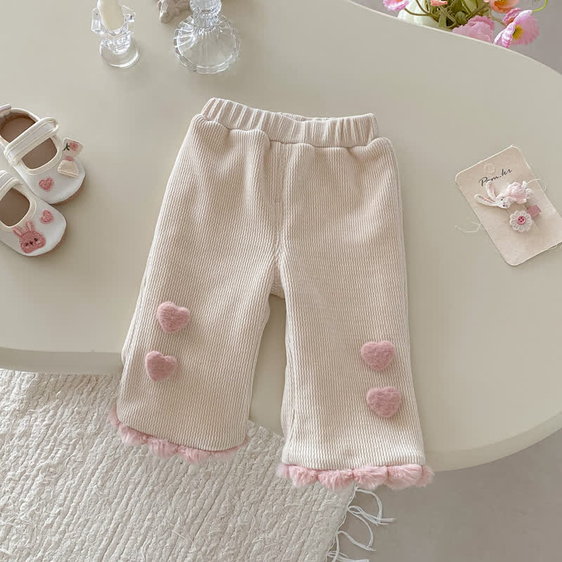 幼児用女の子向けハートアップリケフリースパンツ - ベージュ - 4～5歳 - image 3