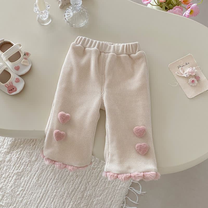 幼児用女の子向けハートアップリケフリースパンツ - ベージュ - 4～5歳 - image 3