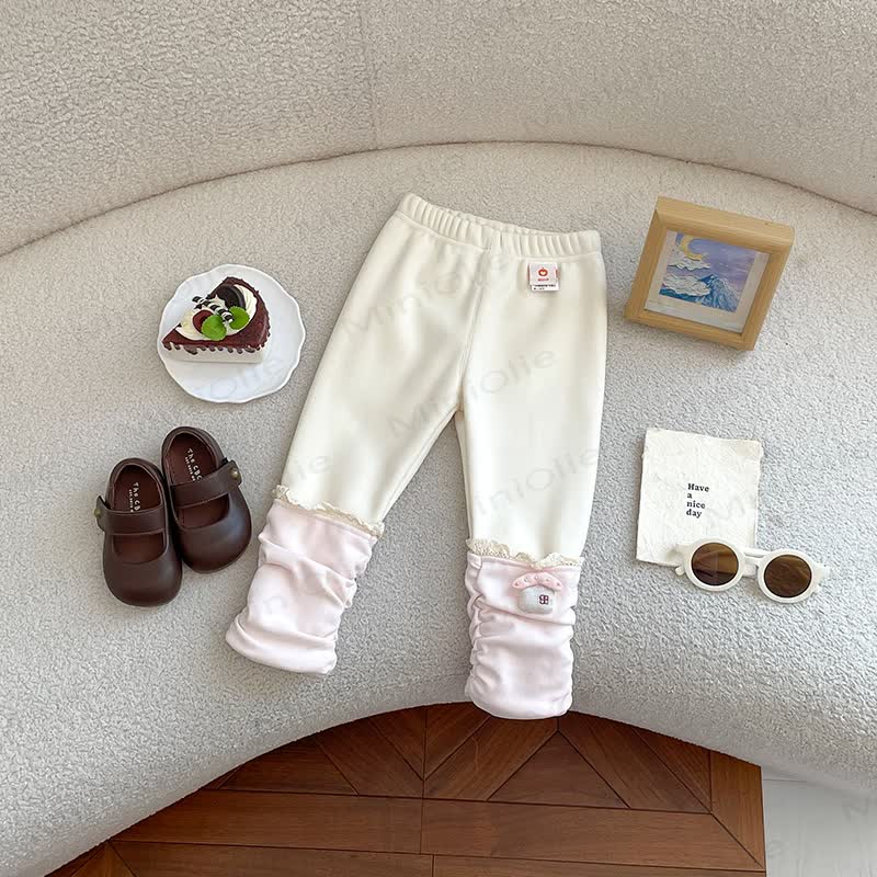幼児用女の子向けフリース素材のコントラストカラーパイルレースレギンス - ピンク - 6～7歳 - image 4