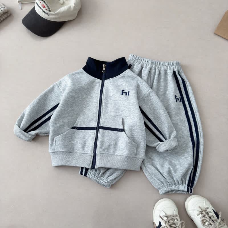 HI幼児用グレーコントラストジップジャケット＆ジョガーパンツ2点セット - 黒 - 4～5歳 - image 2
