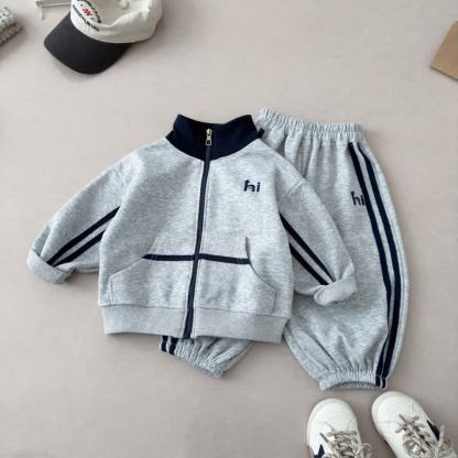 HI幼児用グレーコントラストジップジャケット＆ジョガーパンツ2点セット - 黒 - 4～5歳 - image 2