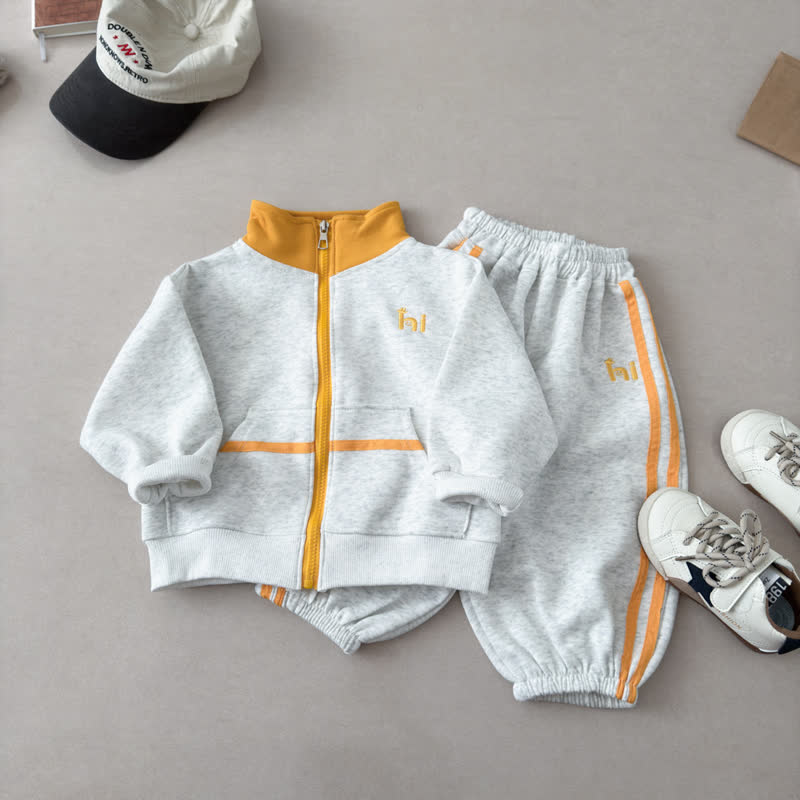 HI幼児用グレーコントラストジップジャケット＆ジョガーパンツ2点セット - 黄色 - 4～5歳 - image 3