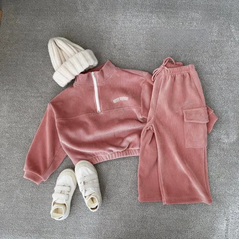 幼児用コーデュロイハーフジップスウェットシャツ＆パンツ2点セット - ピンク - 5-6Y - image 2