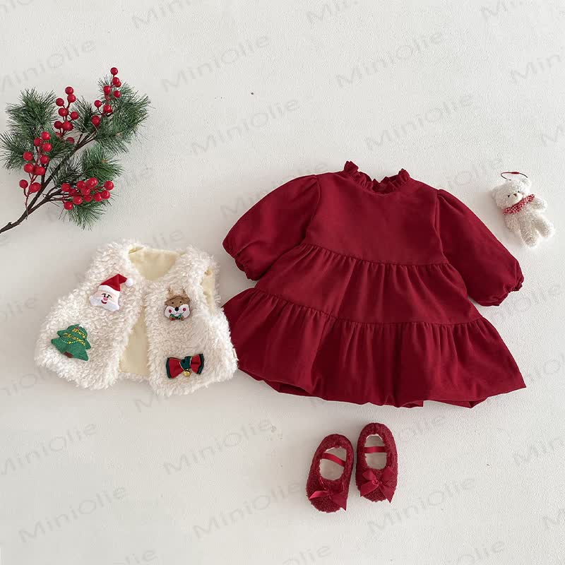 ベビー幼児用女の子向けクリスマスレッドDress、クリスマスベスト、雪だるまアウター、またはクリスマススウェットシャツ - image 3