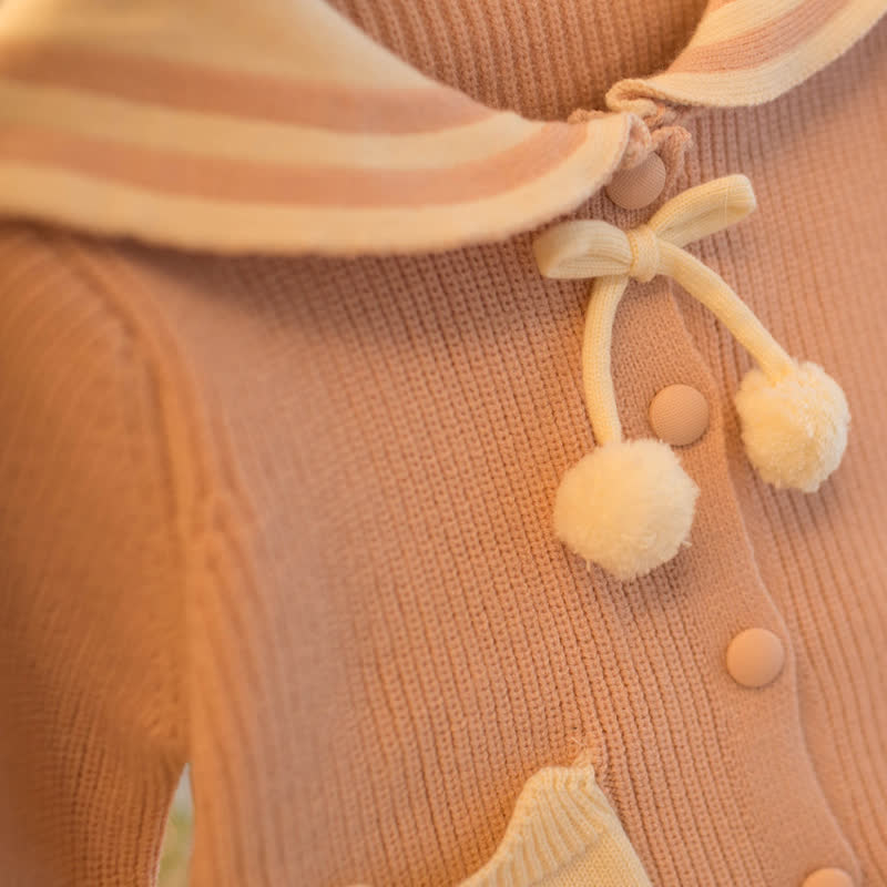 幼児用女の子向け猫柄ポケット付きセーラーカラーニットDress - image 5