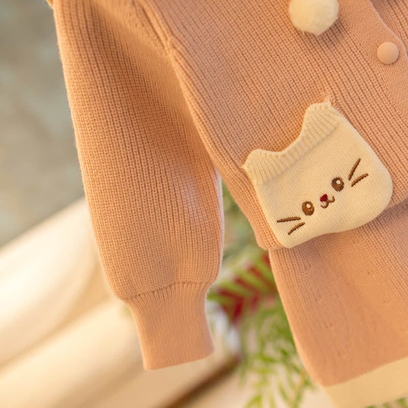 幼児用女の子向け猫柄ポケット付きセーラーカラーニットDress - image 7
