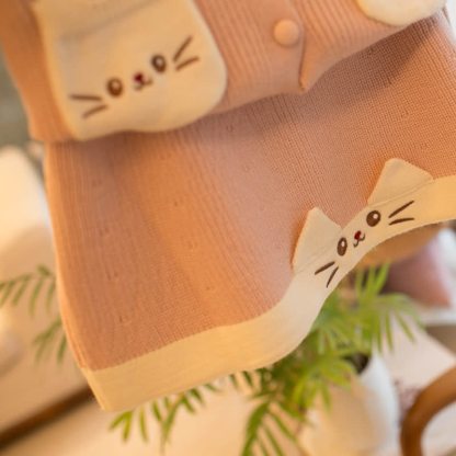 幼児用女の子向け猫柄ポケット付きセーラーカラーニットDress - image 8