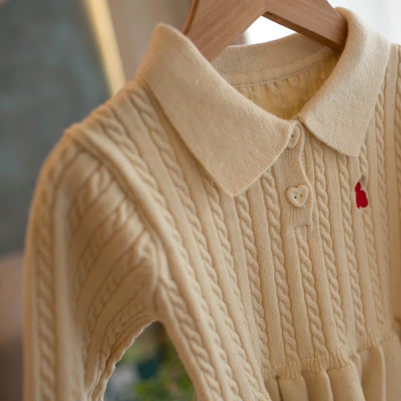 幼児用ハートボタン付きケーブルニット長袖Dress - image 7