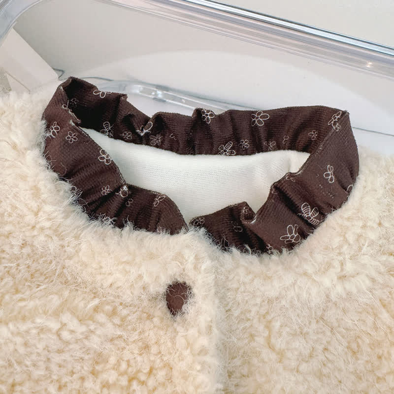 幼児・女の子用コントラストカラーの猫柄ポケット付きペプラムジャケット - image 3