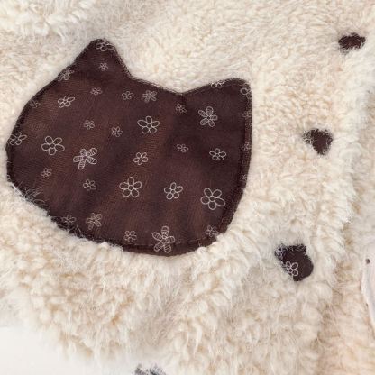 幼児・女の子用コントラストカラーの猫柄ポケット付きペプラムジャケット - image 4