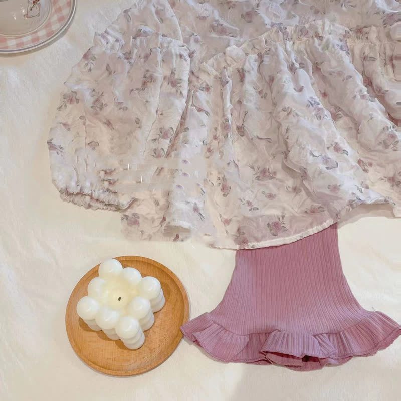 幼児用女の子向け花柄パフスリーブトップス＆パンツ2点セット - image 5