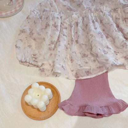 幼児用女の子向け花柄パフスリーブトップス＆パンツ2点セット - image 5