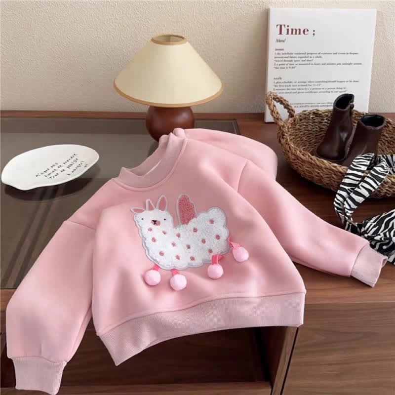 幼児用ピンクのぬいぐるみラム柄スウェットシャツとパンツの2点セット - image 3