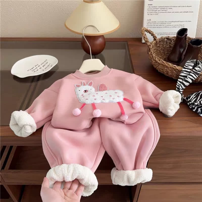 幼児用ピンクのぬいぐるみラム柄スウェットシャツとパンツの2点セット - ピンク - 6～7歳 - image 2