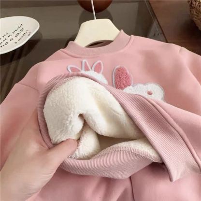 幼児用ピンクのぬいぐるみラム柄スウェットシャツとパンツの2点セット - image 5