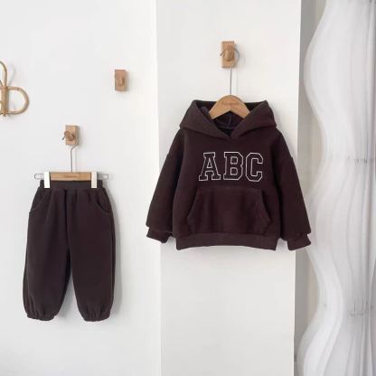 ABC幼児用フリースパーカー＆ジョガーパンツ2点セット - 茶色 - 8-9T - image 3