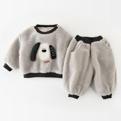 ベビー・幼児用子犬アップリケ付きフリースプルオーバー＆ジョガーパンツ 2点セット - グレー - 3～4歳 - image 2