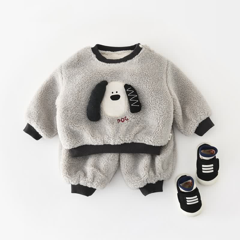 ベビー・幼児用子犬アップリケ付きフリースプルオーバー＆ジョガーパンツ 2点セット - image 1