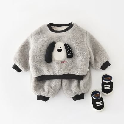 ベビー・幼児用子犬アップリケ付きフリースプルオーバー＆ジョガーパンツ 2点セット - image 1