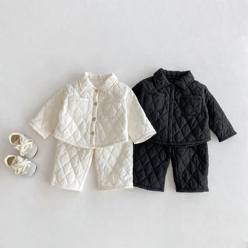 幼児用無地Quilted Jacket＆パンツ2点セット - image 1