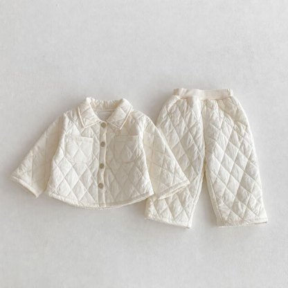 幼児用無地Quilted Jacket＆パンツ2点セット - 白 - 6～7歳 - image 2
