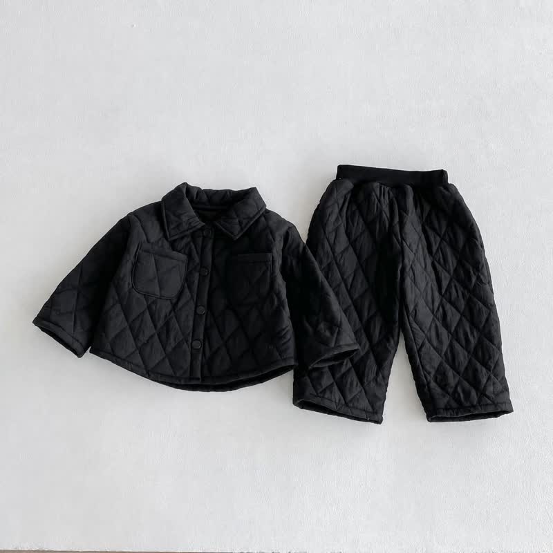 幼児用無地Quilted Jacket＆パンツ2点セット - 黒 - 6～7歳 - image 3