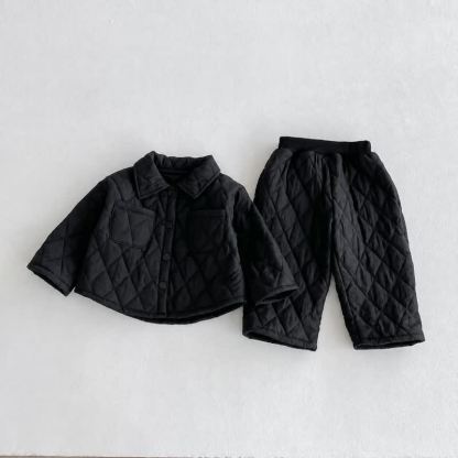 幼児用無地Quilted Jacket＆パンツ2点セット - 黒 - 6～7歳 - image 3