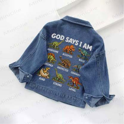 GOD SAYS I AM幼児用恐竜デニムジャケット - image 2