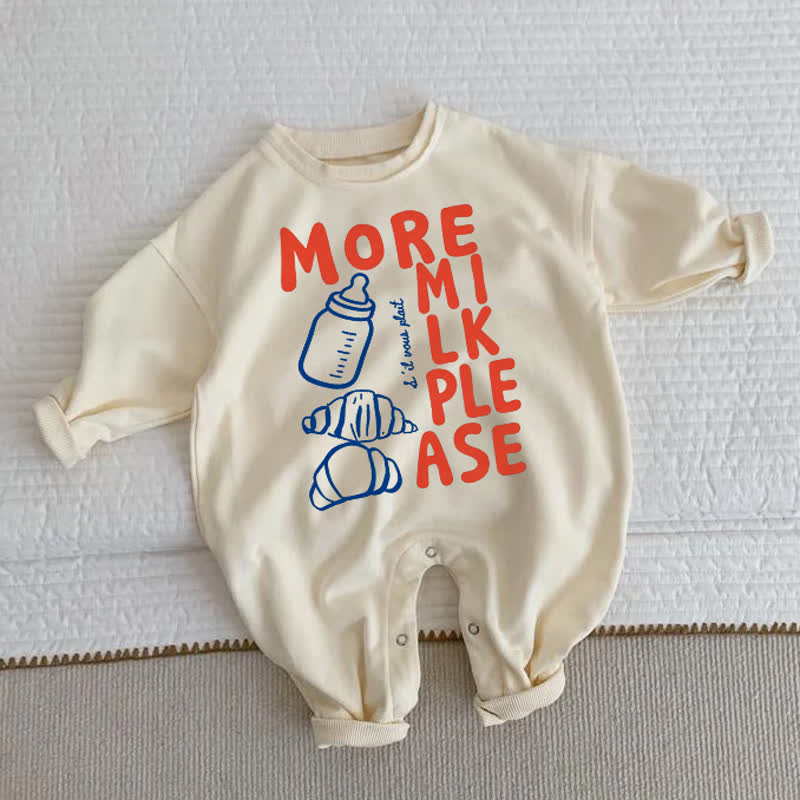 MORE MILK PLEASEベビーフード柄 ベージュロンパース - ベージュ - 2～3歳 - image 1