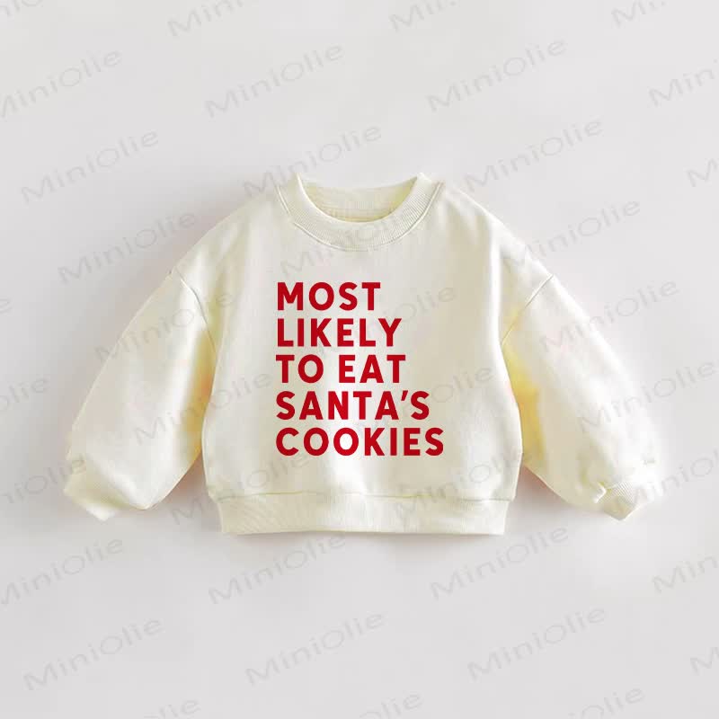 MOST LIKELY TO EAT SANTA'S COOKIESベビー幼児用クリームスウェットシャツ - クリーム - 3～5歳 - image 1