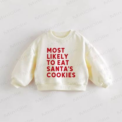 MOST LIKELY TO EAT SANTA'S COOKIESベビー幼児用クリームスウェットシャツ - クリーム - 3～5歳 - image 1