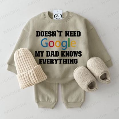 DOESN'T NEED GOOGLE MY DAD KNOWS EVERYTHING！ベビーグリーンのスウェットシャツ2点セット - グレーグリーン - 2～3歳 - image 1