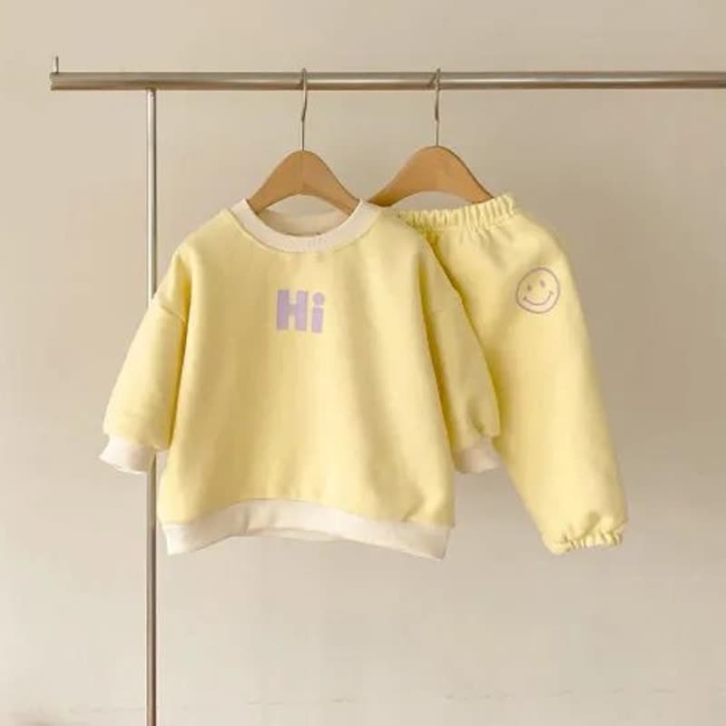 HI幼児用ハッピーフェイスプリントスウェットシャツとジョガーパンツの2点セット - 黄色 - 5～6歳 - image 3