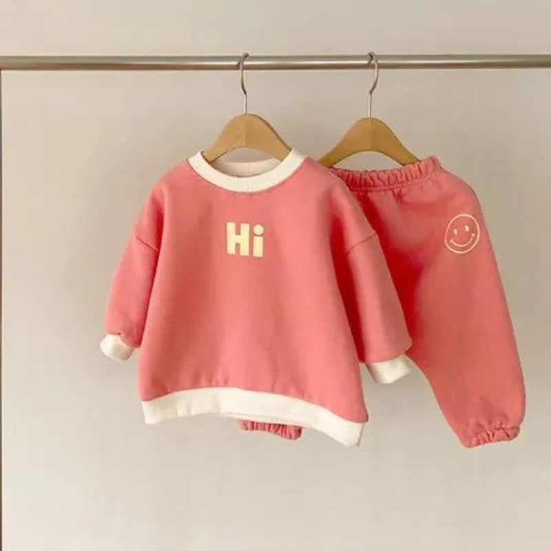 HI幼児用ハッピーフェイスプリントスウェットシャツとジョガーパンツの2点セット - 赤 - 5～6歳 - image 2