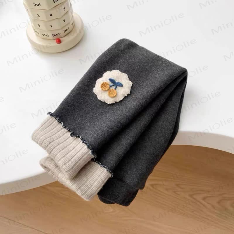 ベビー・幼児用 女の子用 フリース裏地付き 花柄レギンス - グレー - 6～7歳 - image 2