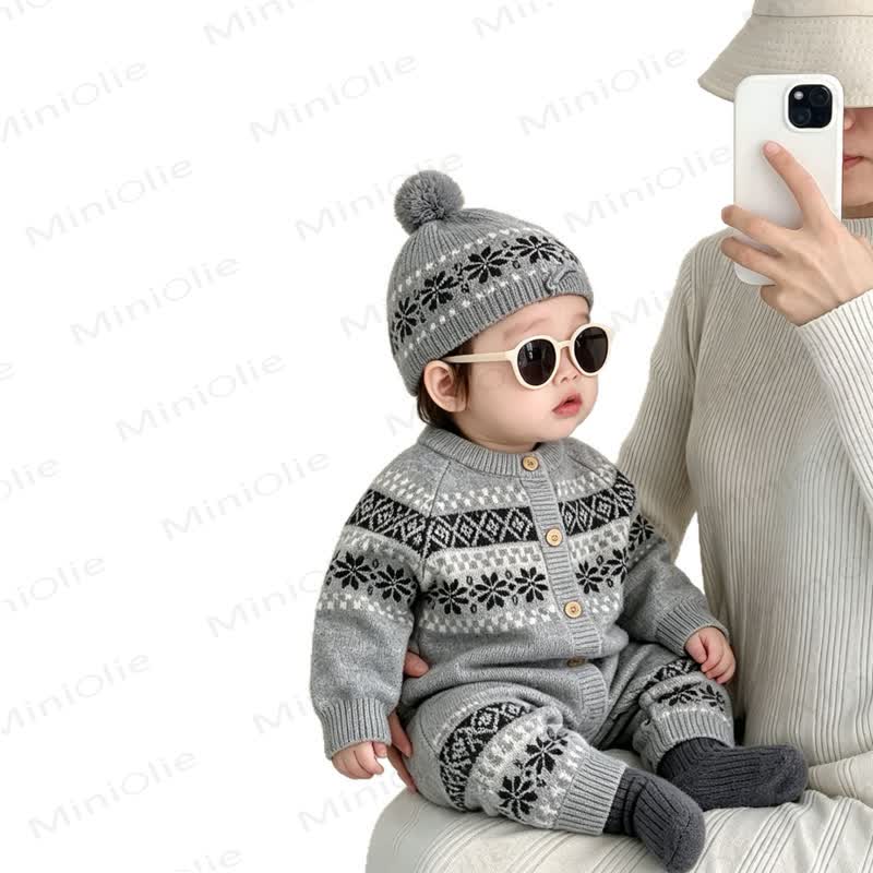 ベビー用ボタンフロントストライプロンパース（帽子付き） - image 4